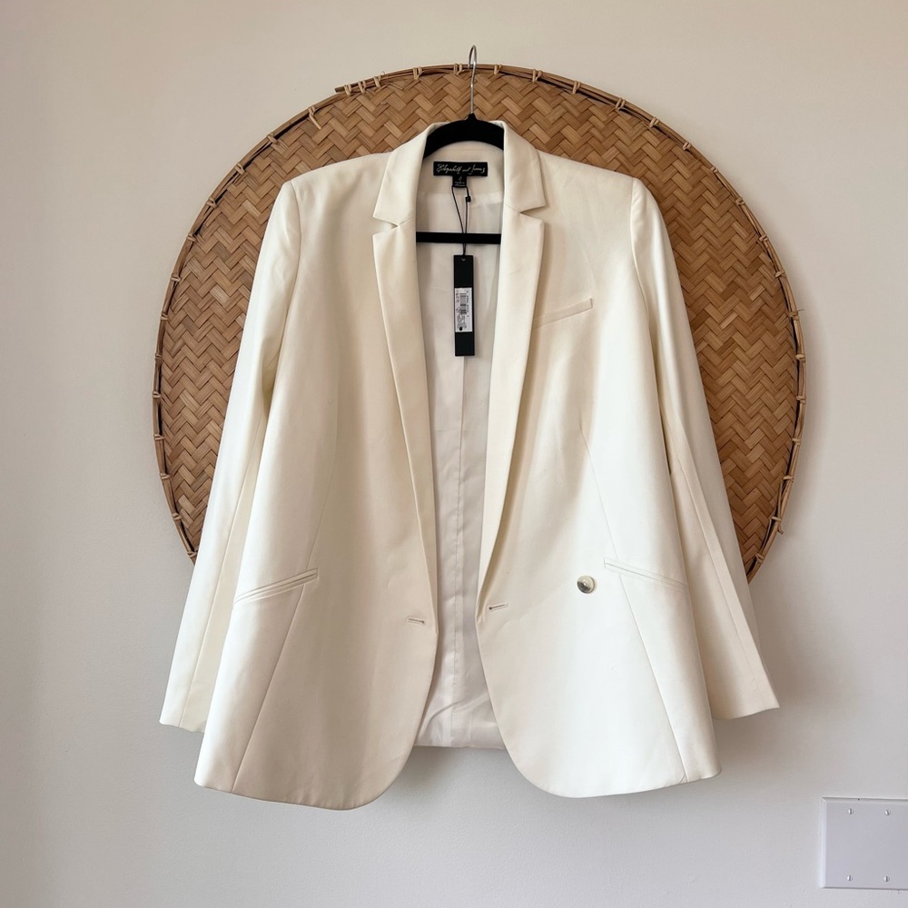 ELIZABETH & JAMES NWT ESSENTIAL VERN LINED BLAZER IN ECRU W/ SHOULDER‎ PADS - Picture 5 of 14
